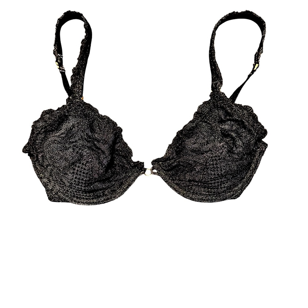AERIE Black Sheer Lace Underwire Bra 34B Unlined Floral Lingerie